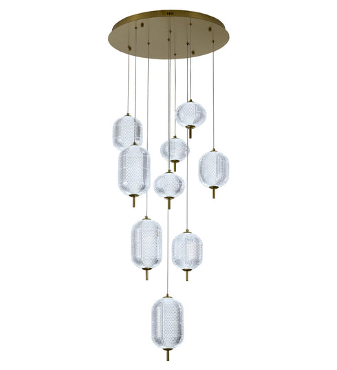 Bethel International 9 Light Flushed in Brass Dimmable LED Chandelier With Hanging Clear PC shades Model: GL454C24BR