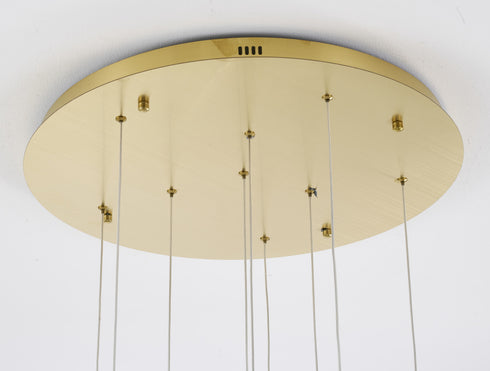 Bethel International 9 Light Flushed in Brass Dimmable LED Chandelier With Hanging Clear PC shades Model: GL454C24BR