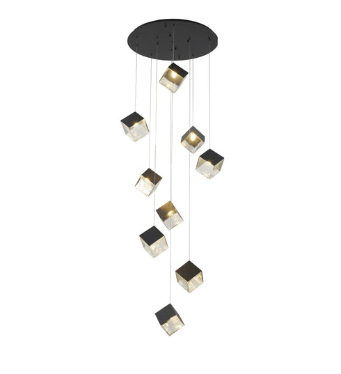 Bethel International 9 Light in Black Cubed Chandelier With A Clear Distorted Glass Shades Model: GL446C27BK