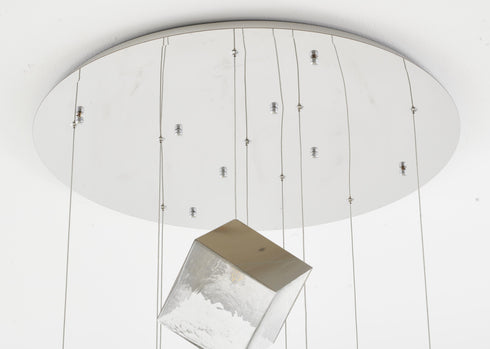 Bethel International 9 Light in Chrome Cubed Chandelier With A Clear Distorted Glass Shades Model: GL446C27CH