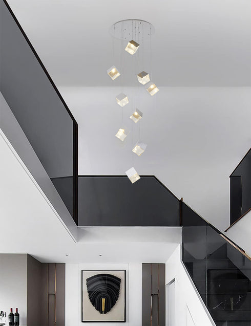 Bethel International 9 Light in Chrome Cubed Chandelier With A Clear Distorted Glass Shades Model: GL446C27CH
