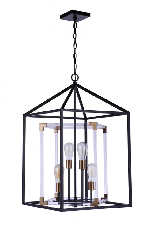 Craftmade Aaron 4 Light Pendant in Flat Blac Satin Brass in Flat Black / Satin Brass Finish Model: 58094-FBSB
