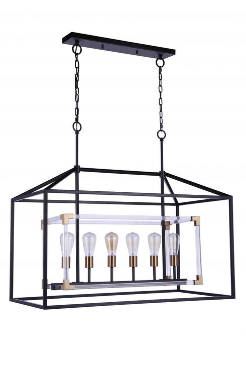 Craftmade Aaron 6 Light Island in Flat Blac Satin Brass in Flat Black / Satin Brass Finish Model: 58076-FBSB