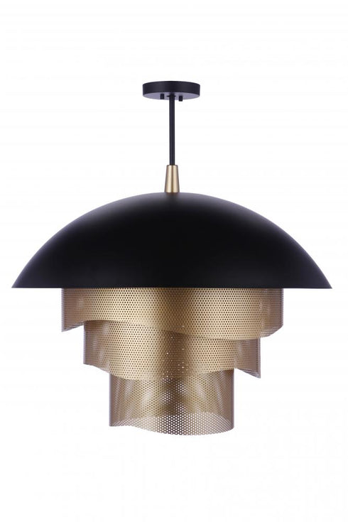 Craftmade Sculptural Statement Pendants 31.25 Dia Sculptural Statement Dome Pendant with Perforated Metal Shades in Flat Blac Matte Gold in Flat Black / Matte Gold Finish Model: P1011FBMG-LED