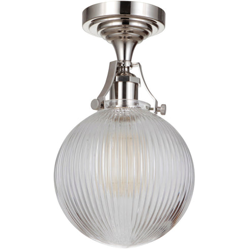 Craftmade State House 1 Light Clear Ribbed Globe Semi Flush in Polished Nickel Model: X8326-PLN-C