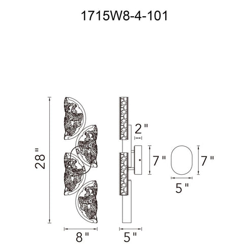 CWI Lighting Moon Integrated LED in Black Wall Light Model: 1715W8-4-101