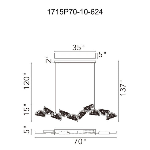 CWI Lighting Moon Integrated LED in Brass Chandelier Model: 1715P70-10-624