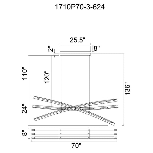 CWI Lighting Saber Integrated LED in Brass Chandelier Model: 1710P70-3-624