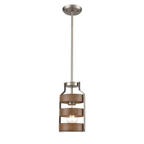 DVI Lighting 1 Light FORT GARRY MINI PENDANT in Buffed Nickel and Barnwood on Metal Finish Model: DVP41821BN+BAW