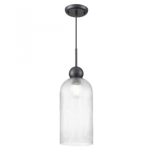 DVI Lighting 1 Light HARIETTE 17 Inch RIBBED PENDANT BLACK in Ebony Finish Model: DVP37621EB-RIC