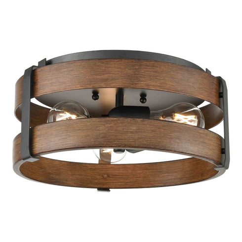 DVI Lighting 3 Light FORT GARRY 3 Light FLUSH MOUNT in Buffed Nickel and Barnwood on Metal Finish Model: DVP41832BN+BAW
