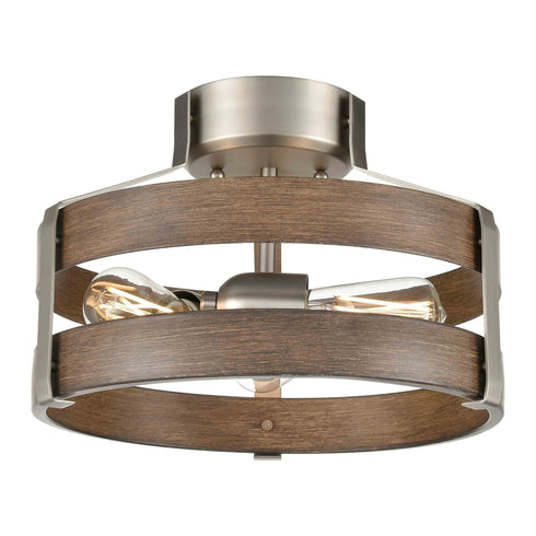 DVI Lighting 3 Light FORT GARRY 3 Light SEMI FLUSH in Buffed Nickel and Barnwood on Metal Finish Model: DVP41811BN+BAW