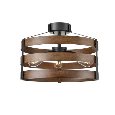 DVI Lighting 3 Light FORT GARRY 3 Light SEMI FLUSH in Buffed Nickel and Barnwood on Metal Finish Model: DVP41812BN+BAW