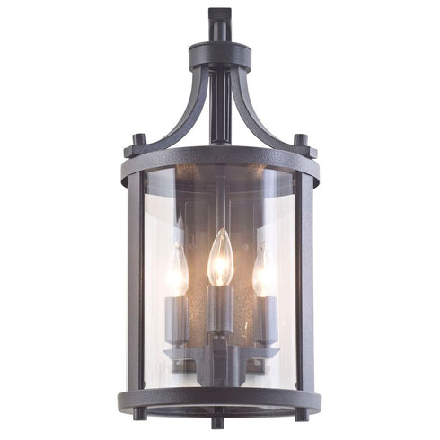 DVI Lighting 3 Light NIAGARA 3 Light OUTDOOR SCONCE in Hammered Black Finish Model: DVP4471HB-CL