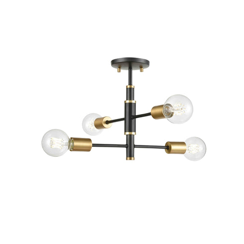 DVI Lighting 4 Light LAKE LOFT 4 Light SEMI FLUSH in Brass and Graphite Finish Model: DVP41112BR+GR
