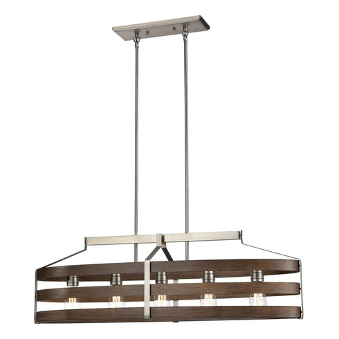 DVI Lighting 5 Light FORT GARRY 5 Light LINEAR in Buffed Nickel and Barnwood on Metal Finish Model: DVP41802BN+BAW