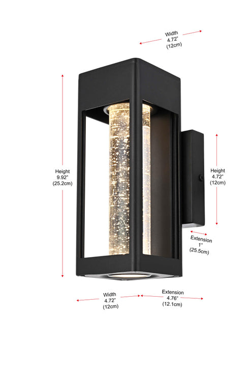 Elegant Lighting 1 Light Amaris 10 inch LED Outdoor Wall sconce in Black in Black and Clear Finish Model: OD604W10BK