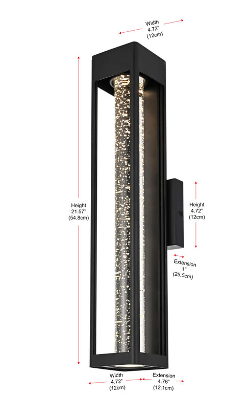 Elegant Lighting 1 Light Amaris 22 inch LED Outdoor Wall sconce in Black in Black and Clear Finish Model: OD604W22BK