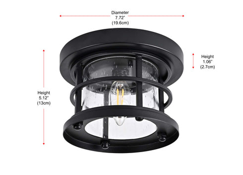Elegant Lighting 1 Light Carla 8 inch Outdoor Flush Mount in Black in Black and Clear Finish Model: OD614F8BK