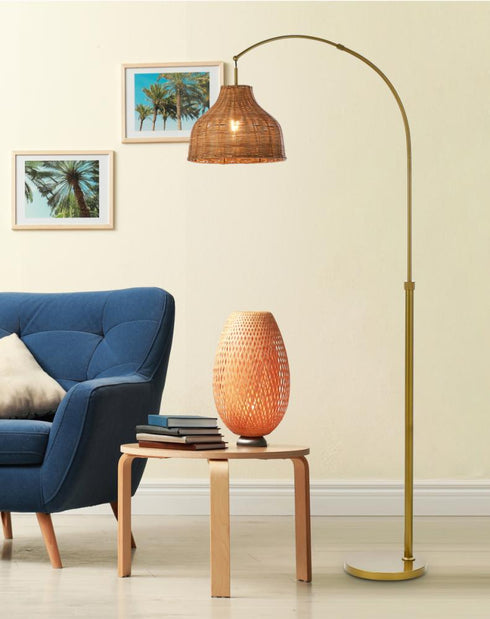 Elegant Lighting 1 Light Flos rattan dome shade floor lamp in brass Model: LD5104FL34BR