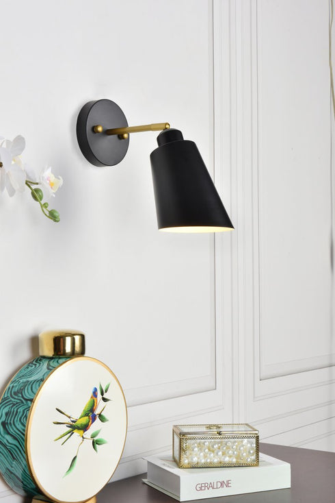 Elegant Lighting 1 Light Halycon 5 inch black and brass wall sconce Model: LD2354BK