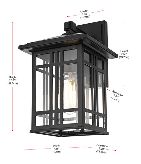 Elegant Lighting 1 Light Harley 13 inch Outdoor Wall sconce in Black in Black and Clear Finish Model: OD613W13BK