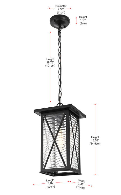 Elegant Lighting 1 Light Jada 14 inch Outdoor Pendant in Black in Black and Clear Finish Model: OD607H14BK
