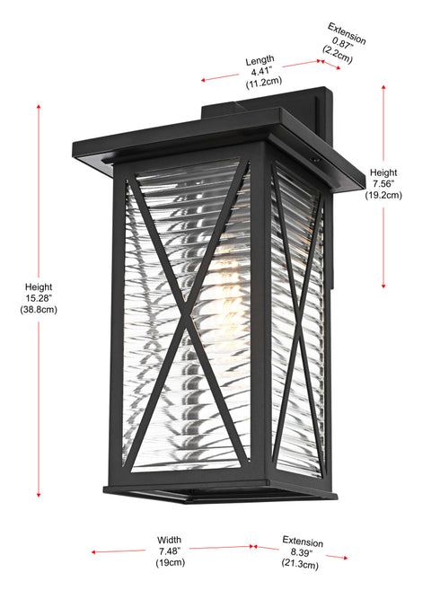 Elegant Lighting 1 Light Jada 15 inch Outdoor Wall sconce in Black in Black and Clear Finish Model: OD607W15BK
