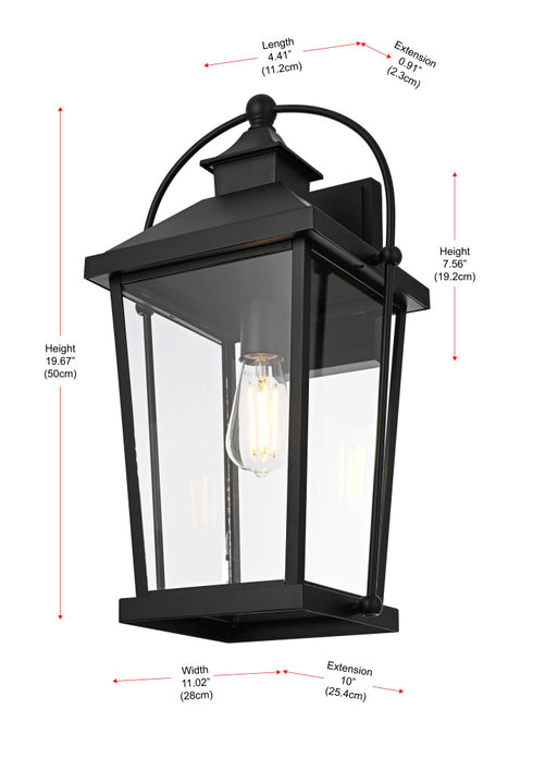 Elegant Lighting 1 Light Luz 20 inch Outdoor Wall sconce in Black in Black and Clear Finish Model: OD605W20BK