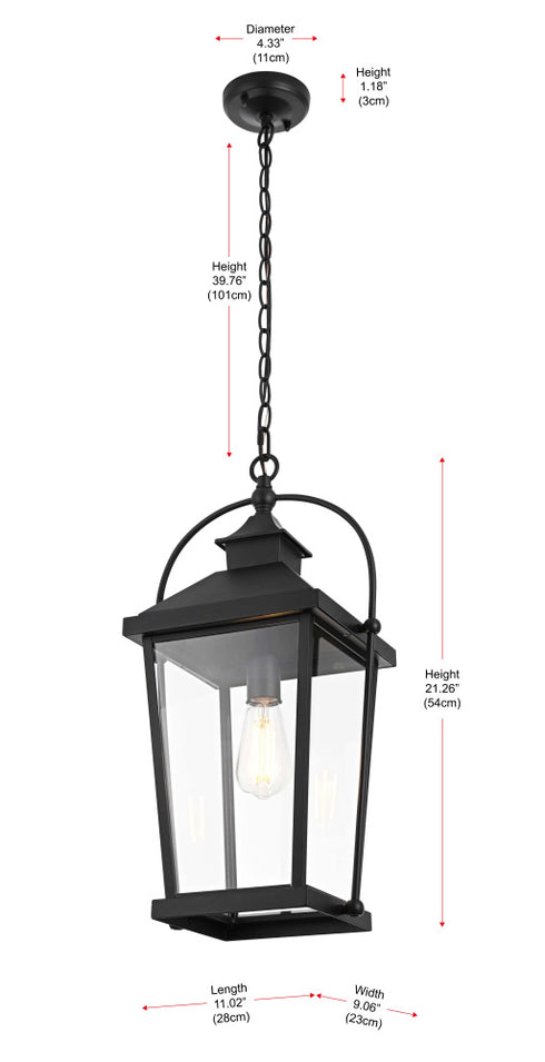 Elegant Lighting 1 Light Luz 21 inch Outdoor Pendant in Black in Black and Clear Finish Model: OD605H20BK