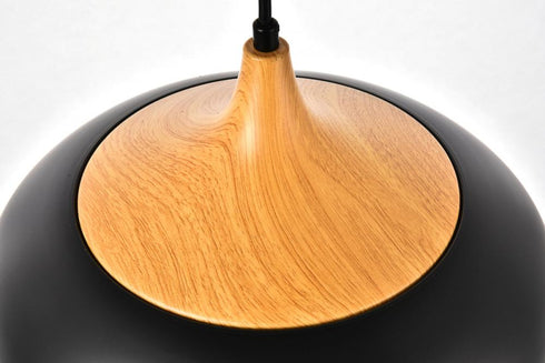 Elegant Lighting 1 Light Nora Collection Pendant D11.5 Inch H9 Inch Lt:1 Black and natural wood finish Model: LDPD2005