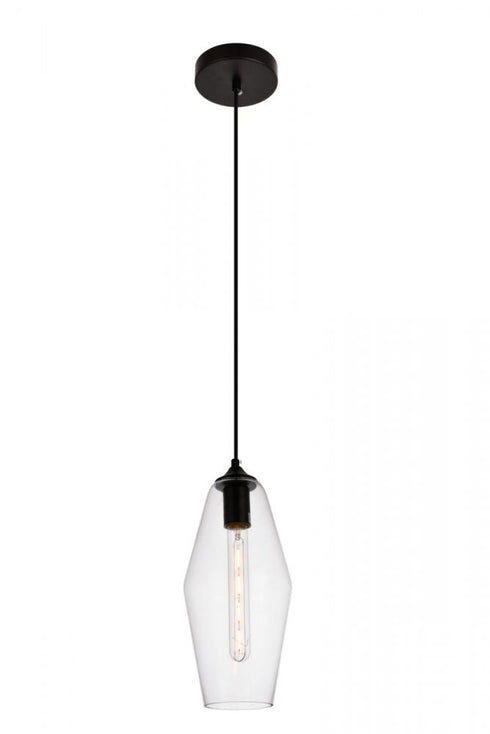 Elegant Lighting 1 Light Placido Collection Pendant D5.9 H14.2 Lt:1 in Black and Clear Finish Model: LDPD2119