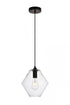 Elegant Lighting 1 Light Placido Collection Pendant D9.4 H10.8 Lt:1 in Black and Clear Finish Model: LDPD2115