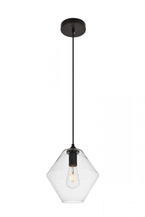 Elegant Lighting 1 Light Placido Collection Pendant D9.4 H10.8 Lt:1 in Black and Clear Finish Model: LDPD2115