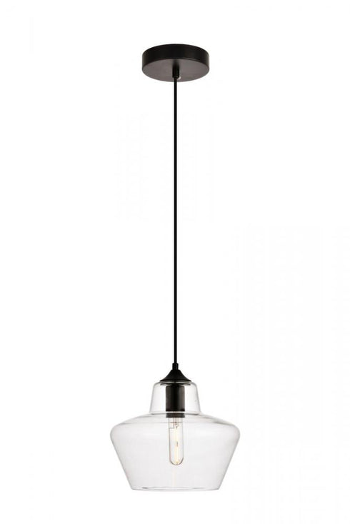 Elegant Lighting 1 Light Placido Collection Pendant D9.8 H9.3 Lt:1 in Black and Clear Finish Model: LDPD2118