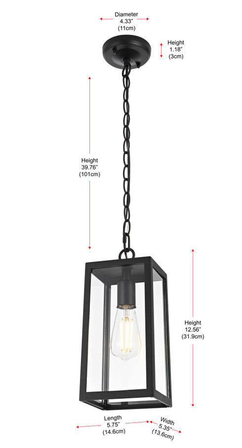 Elegant Lighting 1 Light Veda 13 inch Outdoor Pendant in Black in Black and Clear Finish Model: OD608H13BK