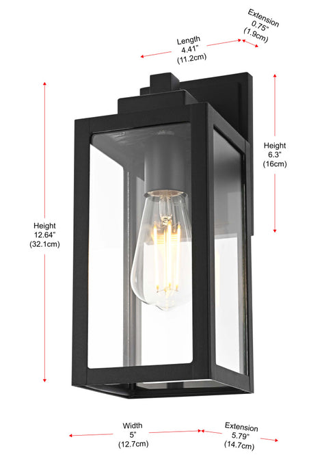 Elegant Lighting 1 Light Veda 13 inch Outdoor Wall sconce in Black in Black and Clear Finish Model: OD608W13BK