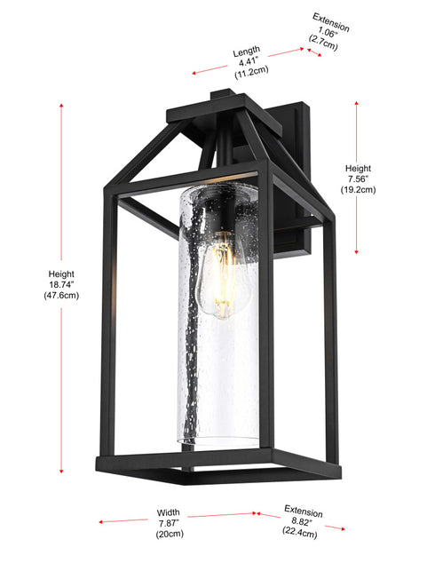 Elegant Lighting 1 Light Zora 19 inch Outdoor Wall sconce in Black in Black and Clear Finish Model: OD606W19BK