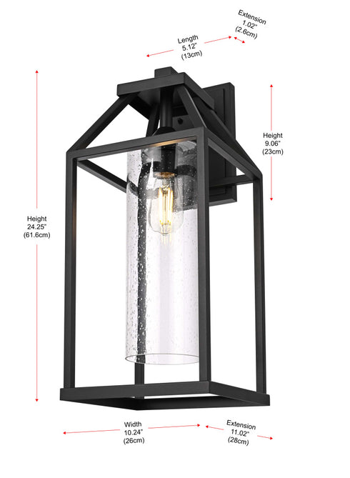 Elegant Lighting 1 Light Zora 24 inch Outdoor Wall sconce in Black in Black and Clear Finish Model: OD606W24BK