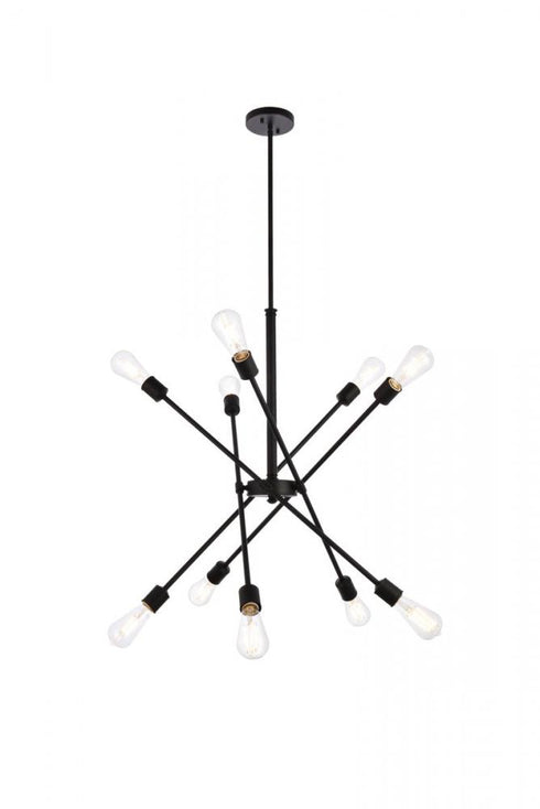 Elegant Lighting 10 Light Axel Collection Chandelier D27.2 H32.5 Lt:10 in Black and Brass Finish Model: LD8003D28BK