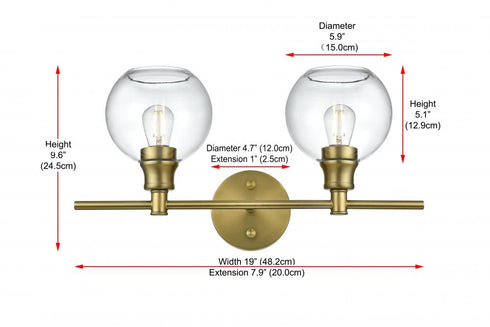 Elegant Lighting 2 Light Collier 2 Light in Satin Gold and Clear Glass Wall Sconce Model: LD2314SG