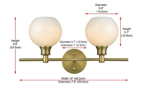 Elegant Lighting 2 Light Collier 2 Light in Satin Gold and Frosted White Glass Wall Sconce Model: LD2315SG