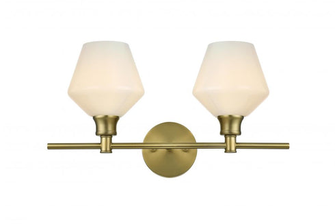Elegant Lighting 2 Light Gene 2 Light in Satin Gold and Frosted White Glass Wall Sconce Model: LD2313SG