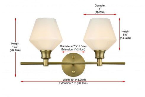 Elegant Lighting 2 Light Gene 2 Light in Satin Gold and Frosted White Glass Wall Sconce Model: LD2313SG