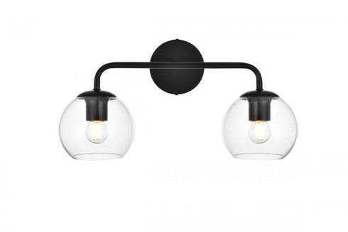 Elegant Lighting 2 Light Genesis 2 Light in Black and Clear Bath Sconce Model: LD7321W19BLK