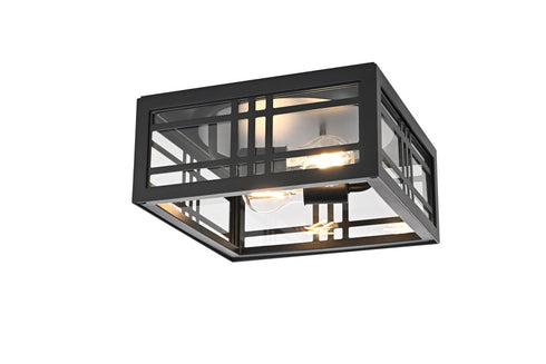 Elegant Lighting 2 Light Harley 11 inch Outdoor Flush Mount in Black in Black and Clear Finish Model: OD613F5BK