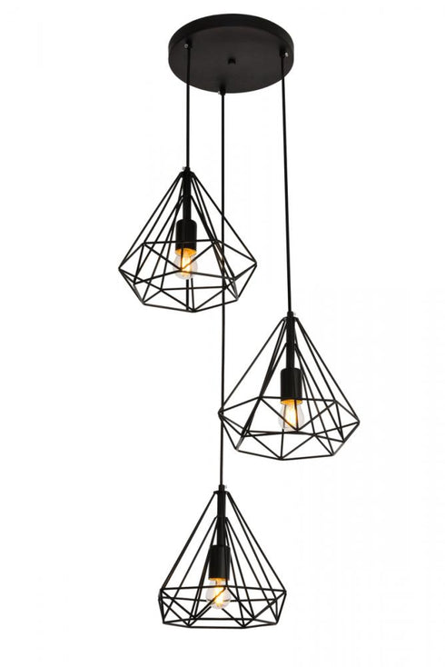 Elegant Lighting 3 Light Jago Collection Pendant D18.1 H24.3 Lt:3 in Black Finish Model: LDPD2091