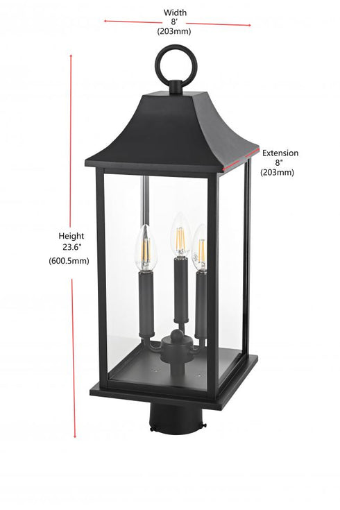 Elegant Lighting 3 Light Shepard 8 x 23.5 inch Outdoor Post Light in Black Model: OD503P24BK