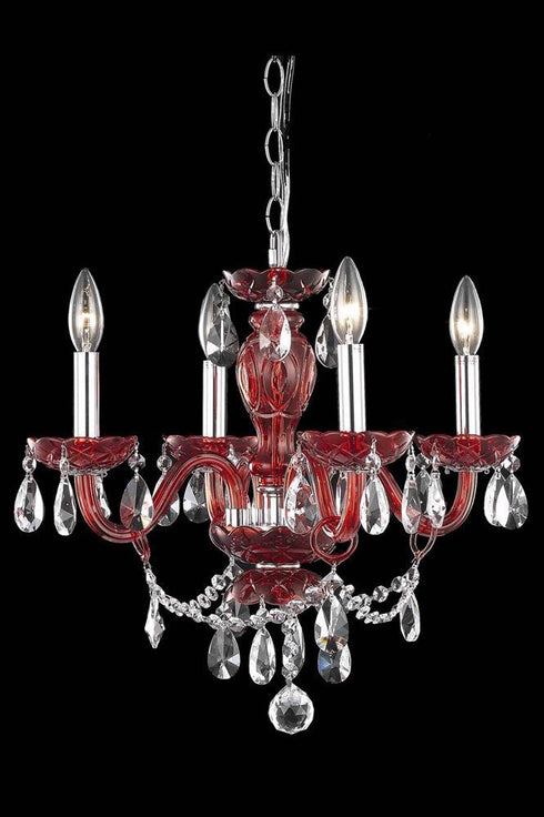 Elegant Lighting 4 Light 7834 Princeton Collection Hanging Fixture D17 Inch H18 Inch Lt:4 in Red Finish (Royal Cut Crystal Clear) Model: 7834D17RD/RC+SH