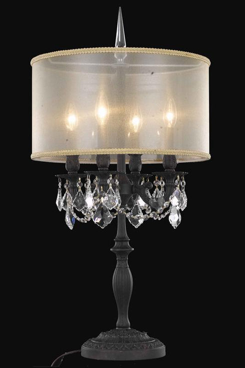 Elegant Lighting 4 Light 9204 Rosalia Collection Table Lamp With Gold Round Shade D16 Inch H31 Inch Lt:4 in Dark Bronze Finish (Swarovsk Model: 9204TL12DB+SH-1R16G/SA